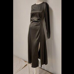 Wilfred (Aritzia) Dk Olive, Mid-length, Long-Sleeve, Side Ruching Dress; Size: 4